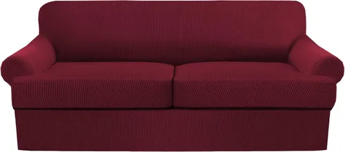 Vista 50 de Funda de sofá con cojín en T de alta calidad, juego de 4 piezas para sofás con cojines en T (se adapta a 72-90 pulgadas), protector de muebles suave