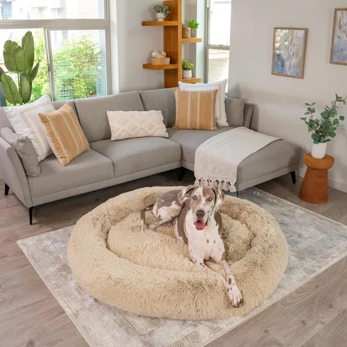 Vista 98 de Best Friends by Sheri - The Original Calming Donut - Cama calmante en forma de dona para perros y gatos - Pelo largo, azul bebé, M, 30 x 30 pulgadas