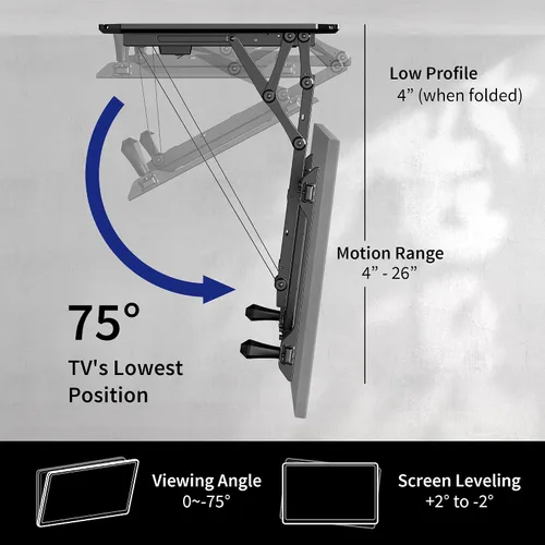 Vista 3 de VIVO Soporte eléctrico para TV de techo para pantallas de 32 a 70 pulgadas, soporte VESA de techo inclinado motorizado abatible grande, paquete Negro