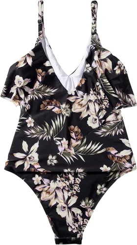 Vista 5 de SUUKSESS Traje de baño de una pieza con volantes y fruncidos para mujer, con control de abdomen, traje de baño adelgazante #1 estampado floral negro