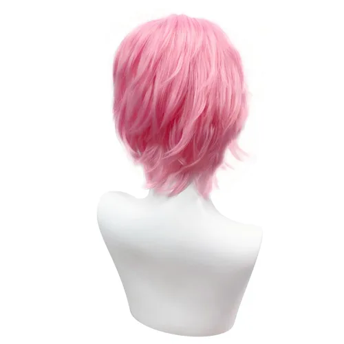 Vista 3 de NIUOBYS Peluca unisex corta y recta de anime con flequillo para mujeres, hombres y niños, fiesta de disfraces y Halloween (rosa)