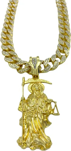 Vista 3 de Shiny Jewelers USA CAJA DE COLGANTE CUBANA CUBANA CUBANA PARA HOMBRE SANTA MUERTE NUESTRA SEÑORA DE LA SANTA MUERTE