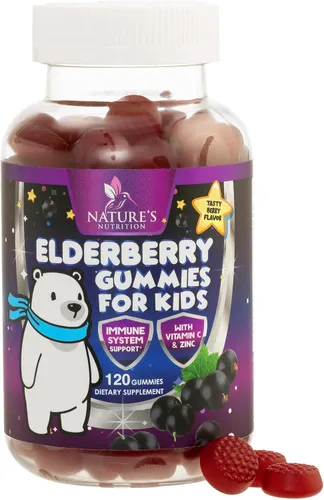 Vista 10 de Gomitas de saúco para apoyo inmunológico para niños, vitaminas C, zinc y apoyo para niños, suplemento de saúco Nature's Sambucus vegano, sin gluten