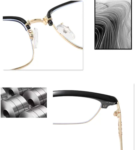 Vista 5 de FROBON Gafas de media montura para miope, lentes retro de metal para hombres y mujeres (color negro y dorado, tamaño -2.0X)