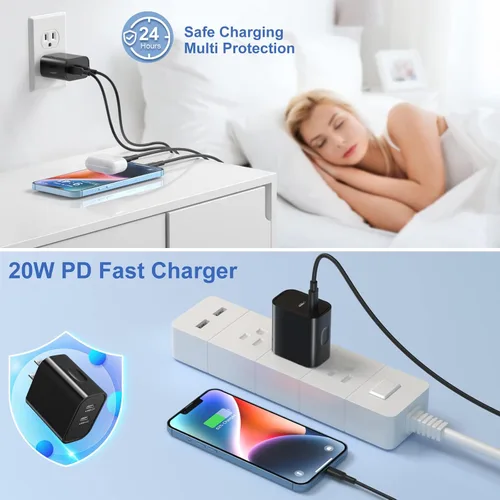 Vista 5 de Costyle - Cargador de pared USB C [3 unidades], bloque de carga doble USB C de 20 W, enchufe de pared rápido C, bloque de carga tipo C para iPhone
