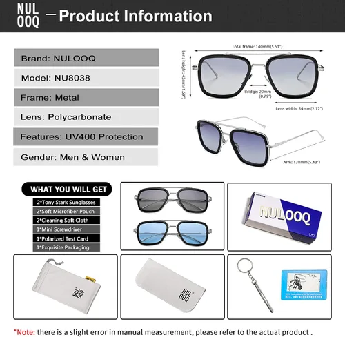 Vista 6 de Tony Stark - Gafas de sol polarizadas para hombre Mujeres Vintage Aviator Square Metal Frame Iron Man Edith