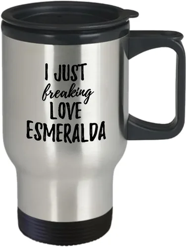 Vista 2 de I Just Freaking Love Esmeralda Travel Mug Funny Gift Idea For Custom Name Coffee Tea Car Commuter Insulated Lid 14 Oz