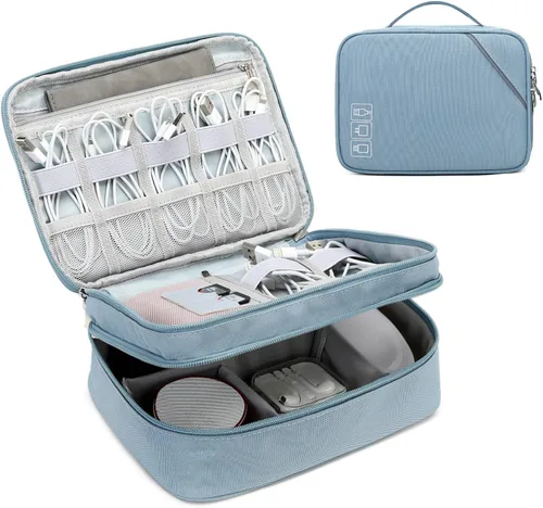 Vista 13 de Lanola Organizador Electrónico, Bolsa Organizadora de Cables de Viaje Funda para Accesorios Electrónicos Estuche de Transporte Bolsa de 2-negro