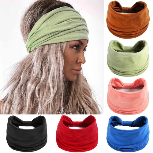 Vista 11 de Olbye Diademas anchas para mujer, diademas bohemias anudadas, diadema turbante anudada, teñido anudado, bandas elásticas antideslizantes