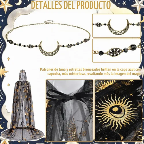 Vista 3 de Toulite 2 piezas de disfraz de bruja de Halloween para mujer Negro