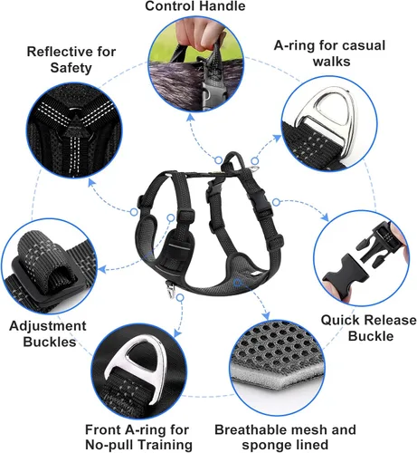 Vista 2 de Plutus Pet Arnés sin tirones para perro, arnés reflectante ajustable con asa, a prueba de escapes, acolchado suave para perros pequeños, medianos