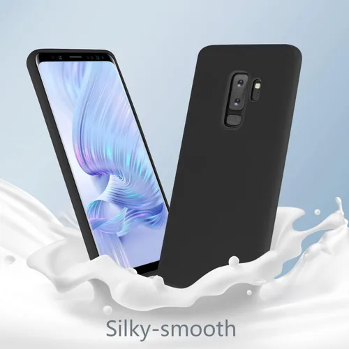Vista 4 de Carcasa para Samsung Galaxy S9 Plus, silicona líquida TPU, color negro Soft Slim Fit Smooth Baby Touch Rubber Official Microfiber Lining Clean