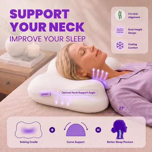 Vista 2 de Cloud - Almohada cervical ergonómica, espuma viscoelástica para Contorno de felpa suave para dormir de lado y de espalda, funda CleanWeave lavable