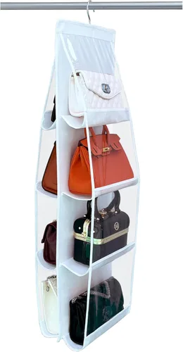 Vista 18 de Organizador de bolso, nuevo mejorado más grande, organizador de bolso para armario, ganchos resistentes, almacenamiento de bolso, material duradero