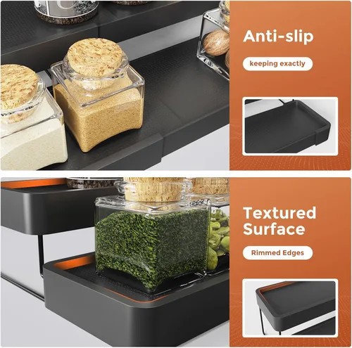 Vista 9 de Organizador de especias expandible – Organizador de especias ajustable de 3 niveles para gabinete y encimera – Fácil visibilidad – Negro