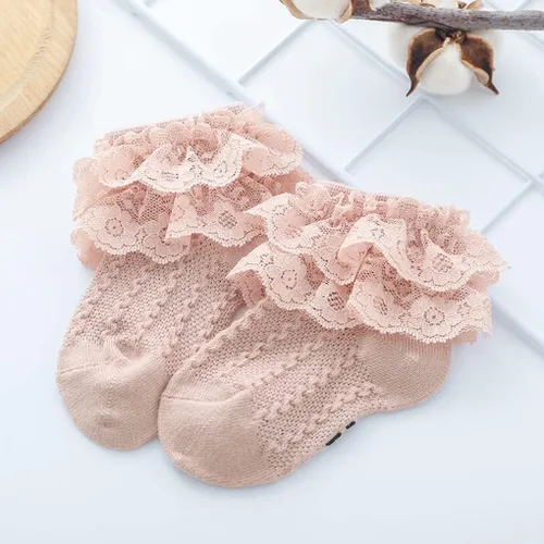 Vista 3 de Calcetines de princesa para recién nacidos, con volantes de encaje, para niñas pequeñas