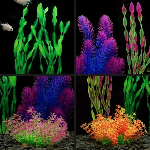 Vista 5 de MyLifeUNIT Plantas artificiales de acuario, plantas de plástico para peceras para decoraciones de acuarios, paquete de 7 (estilo B)