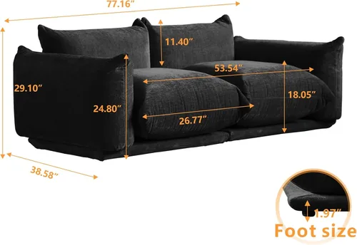 Vista 2 de JACH Sofá moderno de chenilla, sofá de chenilla con cojín grueso, sofá de felpa de 77 pulgadas para espacios pequeños, sala de estar, dormitorio