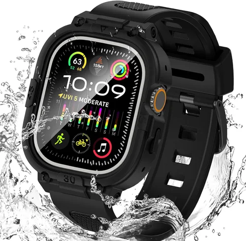 Vista 12 de Goton Estuche impermeable 3 en 1 con correa para Apple Watch con protector de pantalla de vidrio templado incorporado de 40 mm, cubierta frontal
