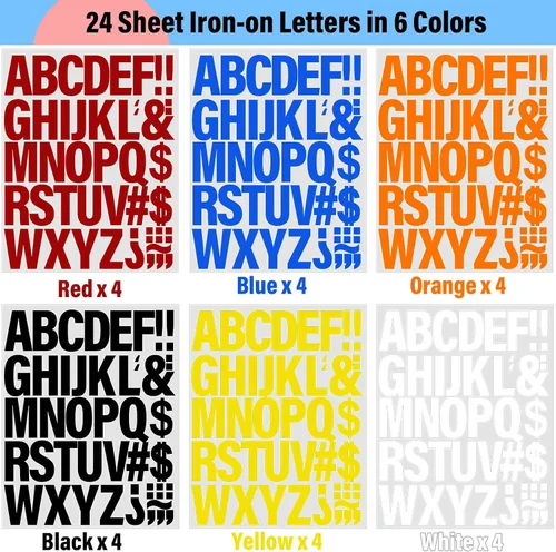 Vista 2 de 24 hojas de 1056 letras para planchar para ropa, parches de vinilo de transferencia de calor de 2 pulgadas, 6 colores, parches de vinilo