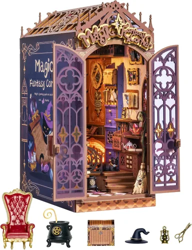 Vista 10 de ROBOTIME Kit de Rincón de Libros, Kit de Casa en Miniatura de Princesa de Cuento de Hadas para Bricolaje, Sujetalibros de Rompecabezas de Madera 3D