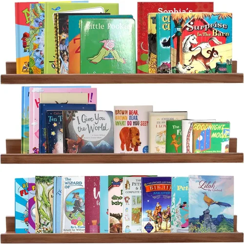 Vista 16 de AZSKY Juego de 3 estantes flotantes para pared, estantes de 24 pulgadas con labio, estante grande para libros de guardería, estantería