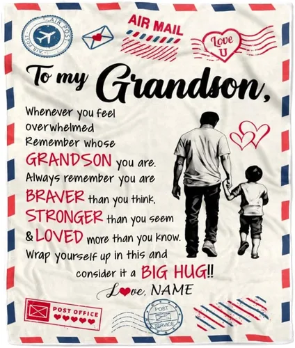 Vista 11 de Manta personalizada con texto en inglés «To My Grandson from Grandma Grandpa You Will Never Lose Lion Nison», manta de forro polar personalizada