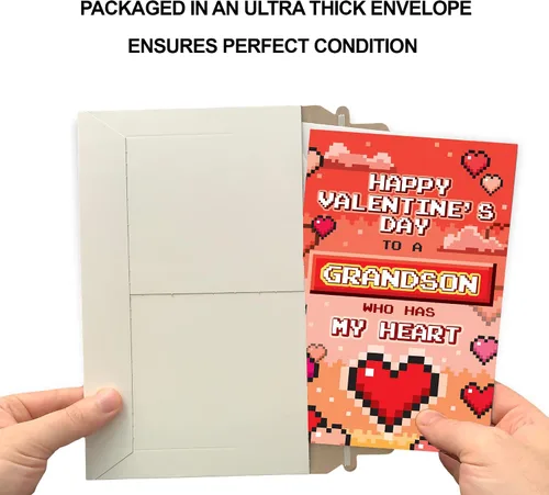 Vista 5 de Prime Greetings Tarjeta del día de San Valentín para nieto, hecha en Estados Unidos, ecológica, tarjeta gruesa con sobre de alta calidad de 5 x 7.75