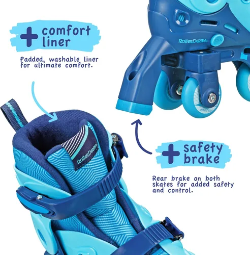 Vista 4 de Patines Roller Derby Switch para Principiantes, Patines Ajustables 2 en 1 Convertibles de Modo de Aprendizaje a Patines en Línea para Pequeños, Niños