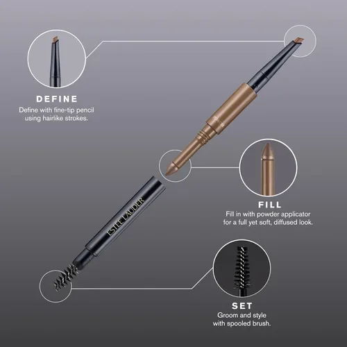 Vista 3 de Estée Lauder The Brow Multi-Tasker 3-in-1 Tool Eyebrow Pencil, Powder and Brush