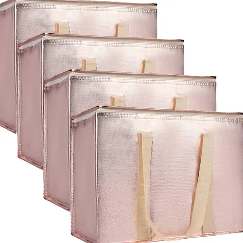 Vista 16 de Bolsa térmica, suave y aislada, bolsa de alimentos plegable para entrega de alimentos, portátil, color negro, paquete de 4, tamaño L Soft Cooler