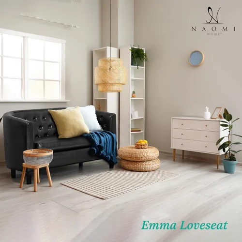 Vista 4 de Naomi Home Emma - Sofá biplaza moderno, sofá biplaza de piel sintética con cojines de felpa, marco de madera maciza, diseño capitonado, tapicería a