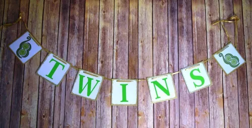 Vista 2 de [usa-sales] Twins Baby Shower Banner guirnalda, Baby Shower Decoraciones, Photo Booth props, nuevo diseño contemporáneo de usasales vendedor