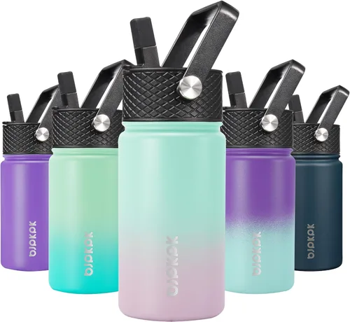 Vista 63 de BJPKPK Botella de agua con tapa con pajilla, botella de agua aislada de 15 onzas, botellas de agua de metal de acero inoxidable, termo reutilizable