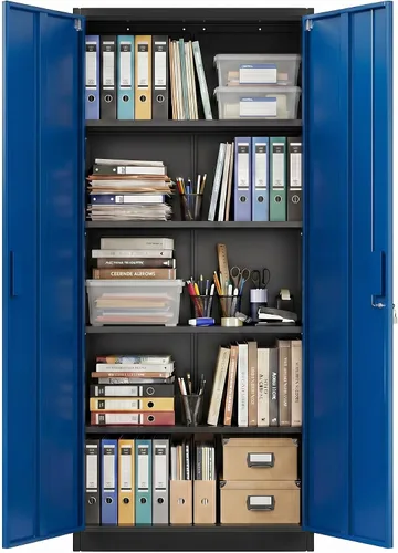 Vista 3 de Gabinete de almacenamiento de metal con cerradura de 71 pulgadas Negro y azul