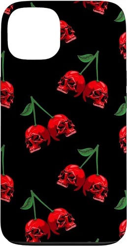 Vista 7 de Cute Cherry Skull Pattern Red Scary Skulls Black Background Case for iPhone 17