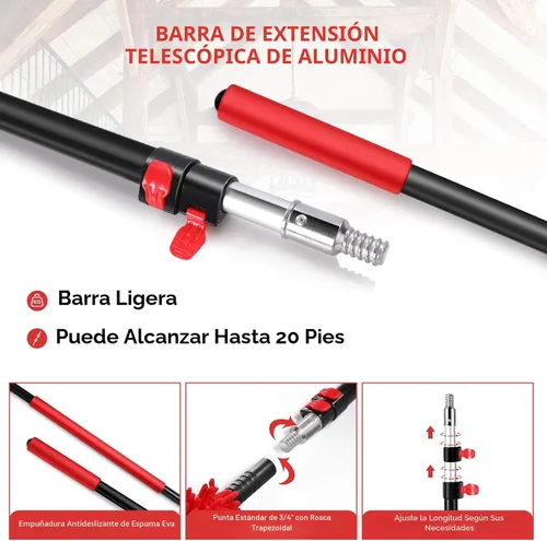 Vista 2 de Kit de polvo de alto alcance de 20 pies con poste de extensión de 5-12 pies, plumero de techo alto con poste telescópico, plumero de microfibra