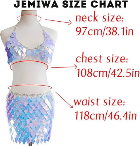 Vista 5 de Jemiwa Conjunto de faldas de brasier de lentejuelas con borlas y cadena de cuerpo para mujer, fiesta de playa, club, traje de baño