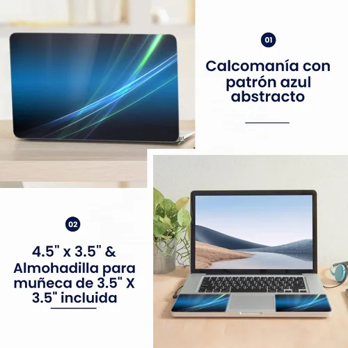 Vista 2 de LSS 15 15,6 pulgadas, adhesivo reutilizable para portátil con 2 almohadillas para muñecas - Protector de vinilo con diseño abstracto, se ajusta a