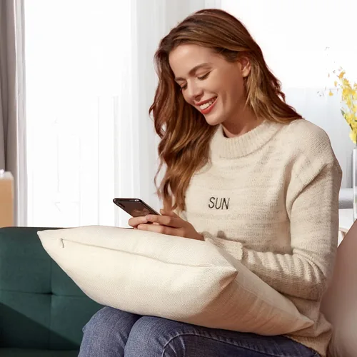 Vista 6 de Juego de 4 fundas de almohada de lino beige de 16 x 16 pulgadas, fundas decorativas en blanco para sofá y cama, para sublimación, estilo granja