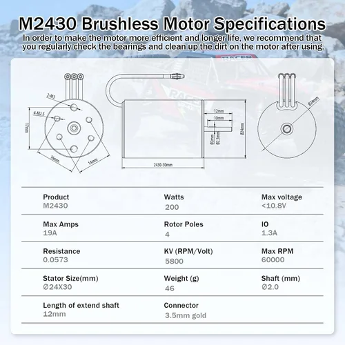 Vista 6 de SurpassHobby 2430 5800KV Motor sin escobillas de alta velocidad impermeable de eje de 2mm y para coches y camiones de control remoto 1/16 1/18