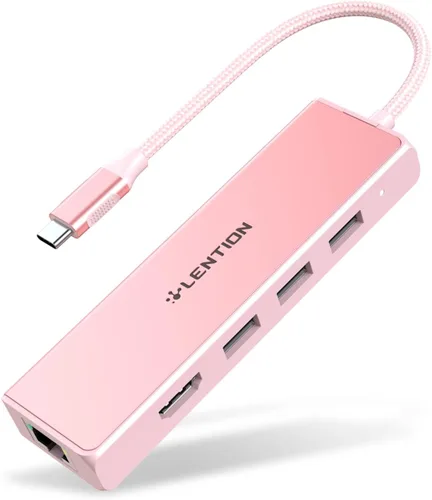 Vista 9 de LENTION Concentrador USB C 5 en 1, Ethernet, HDMI 4K, adaptador multipuerto USB 3.0 Azul