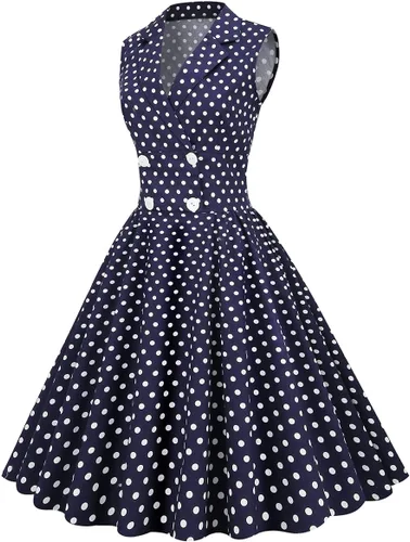 Vista 2 de Vestido de cóctel sin mangas vintage de los años 50 y 60 para mujer, vestido de fiesta de graduación con cinturón y lunares florales Audrey