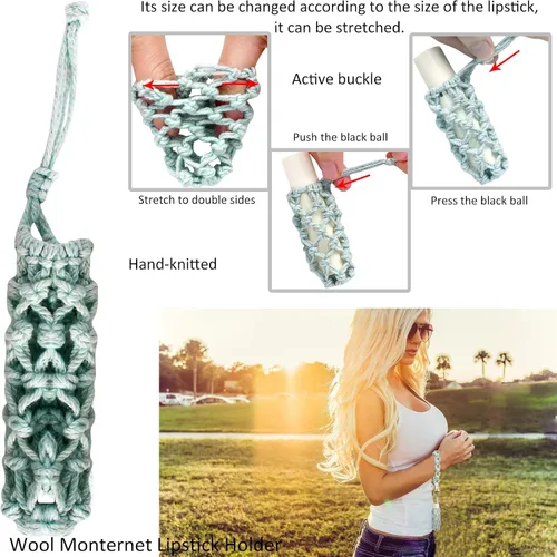 Vista 59 de BIHRTC Llavero de pulsera boho con soporte para lápiz labial, pulsera hecha a mano