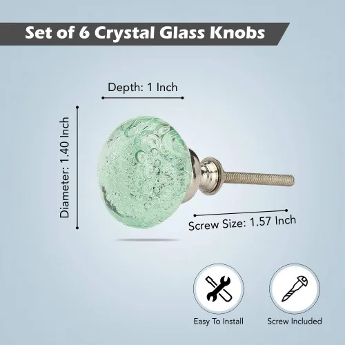 Vista 3 de Perilla Home Juego de 4 pomos de burbujas – Perillas decorativas de cristal verde claro – Pomo de cristal para decoración del hogar