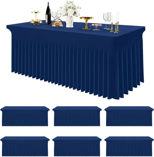 Vista 22 de Smiry Mantel de Spandex Paquete de 6, Mantel Elástico Ajustable Extensible para Mesas Rectangulares de 4 Pies, Cubierta de Mesa Impermeable Lavable