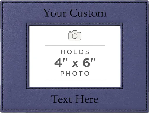 Vista 42 de Marco de fotos de piel sintética de cuero sintético grabado para añadir tu texto personalizado para colgar o en la mesa, marco de fotos familiares