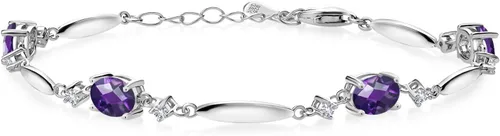 Vista 41 de Gem Stone King 925 Sterling Silver Gemstone Birthstone and White Created Sapphire Tennis Bracelet For Women Oval 7X5MM and 2MM 6 Inch + 1 Inch