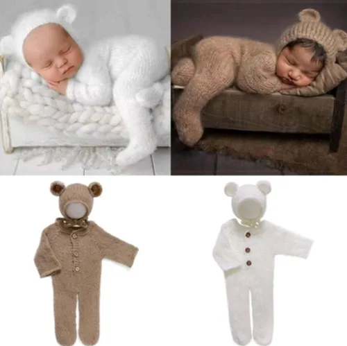 Vista 6 de Moda recién nacido niños niñas bebé sesión de fotos accesorios trajes ganchillo ropa mohair sombrero pantalones fotografía accesorios disfraz