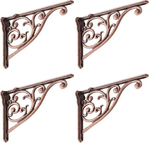 Vista 65 de Soportes de estante de 4 pulgadas, paquete de 4 soportes de pared de latón antiguo de alta resistencia, estantes decorativos de cocina victoriana